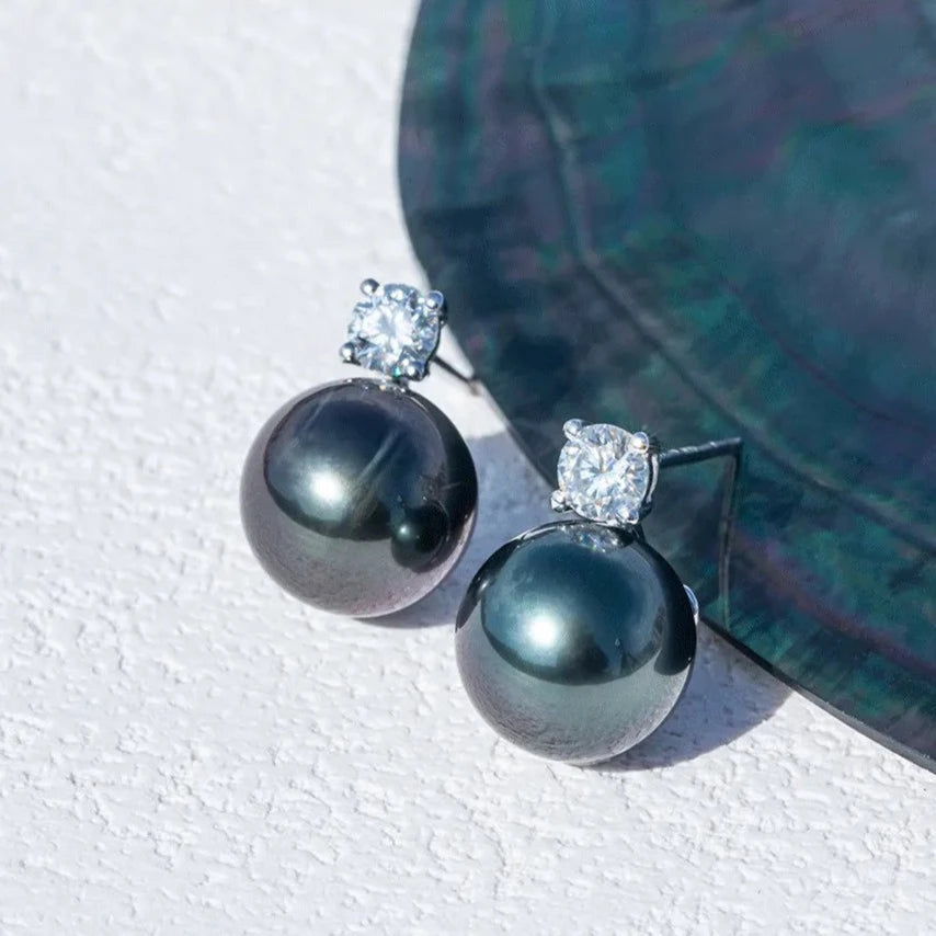 Black Pearl Moissanite Diamond Earrings