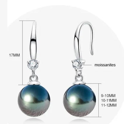 Tahitian Black Pearl Moissanite Diamond Earrings Sterling Sliver Free Shipping UK