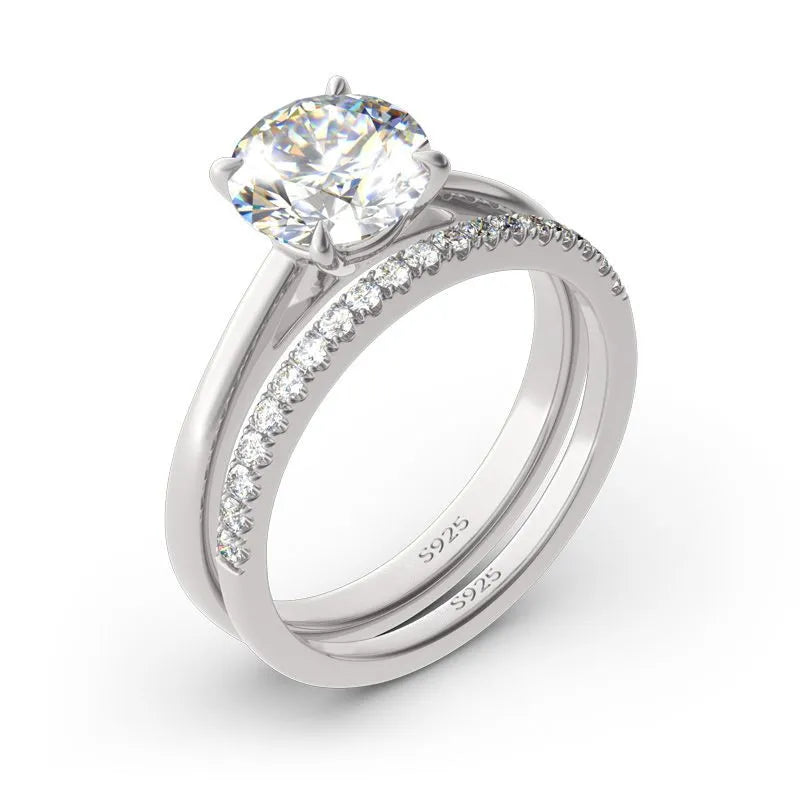 Moissanite Solitaire Engagement Ring Half Eternity Wedding Ring