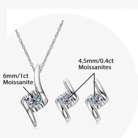Moissanite Diamond Necklace Stud Earrings Set