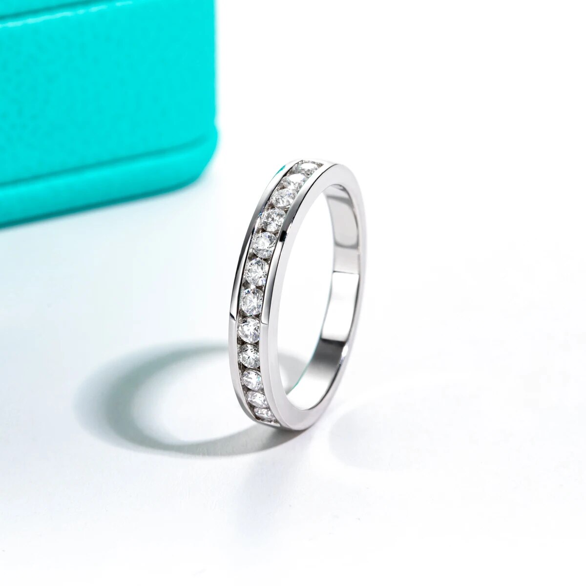 2mm Moissanite Diamond Half Eternity Wedding Ring Sterling Silver