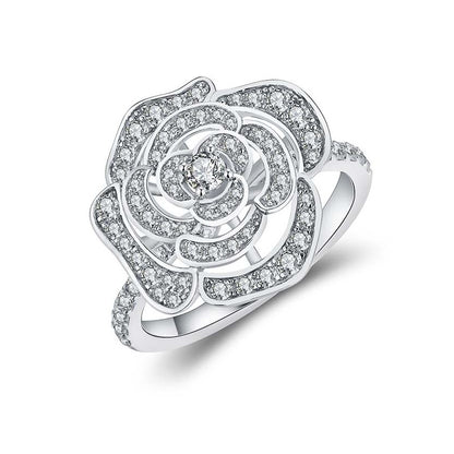 Rose Design Moissanite Diamond Double Halo Ring