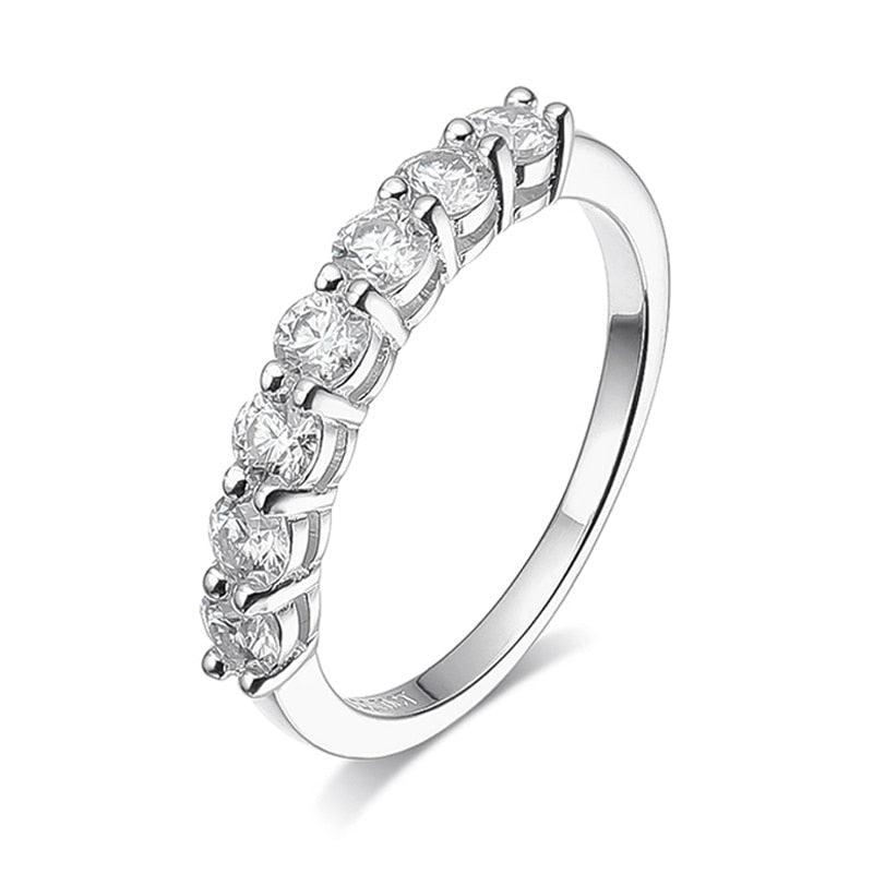 7 Stone Moissanite Diamond Ring Sterling Silver