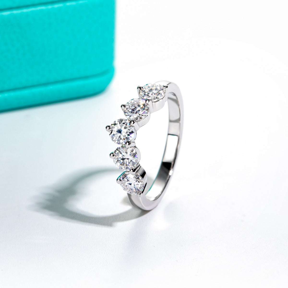 Moissanite Diamond 5 Stone Engagement Ring Sterling Silver