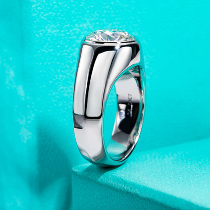Sterling Silver Mens Moissanite Diamond Ring Free Shipping