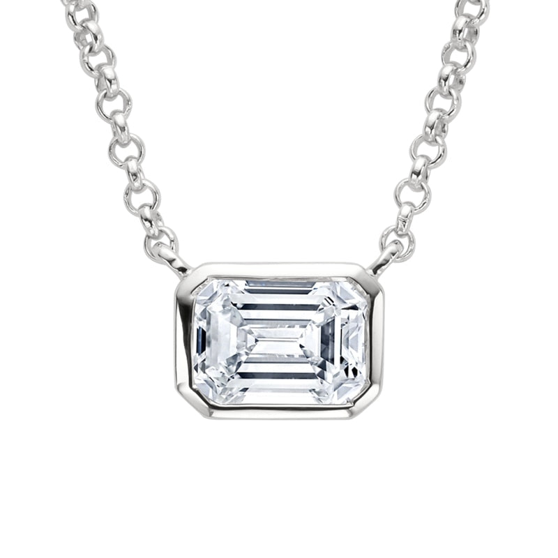 1ct Emerald Cut Moissanite Diamond Pendant Necklace Sterling Silver