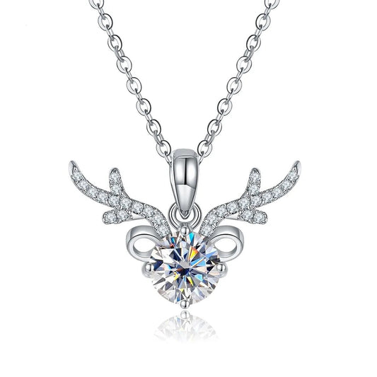 1ct Deer Shape Moissanite Diamond Pendant Necklace Sterling Silver