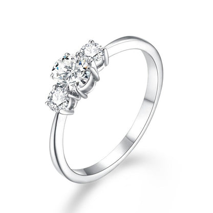oval moissanite three stone ring silver colour