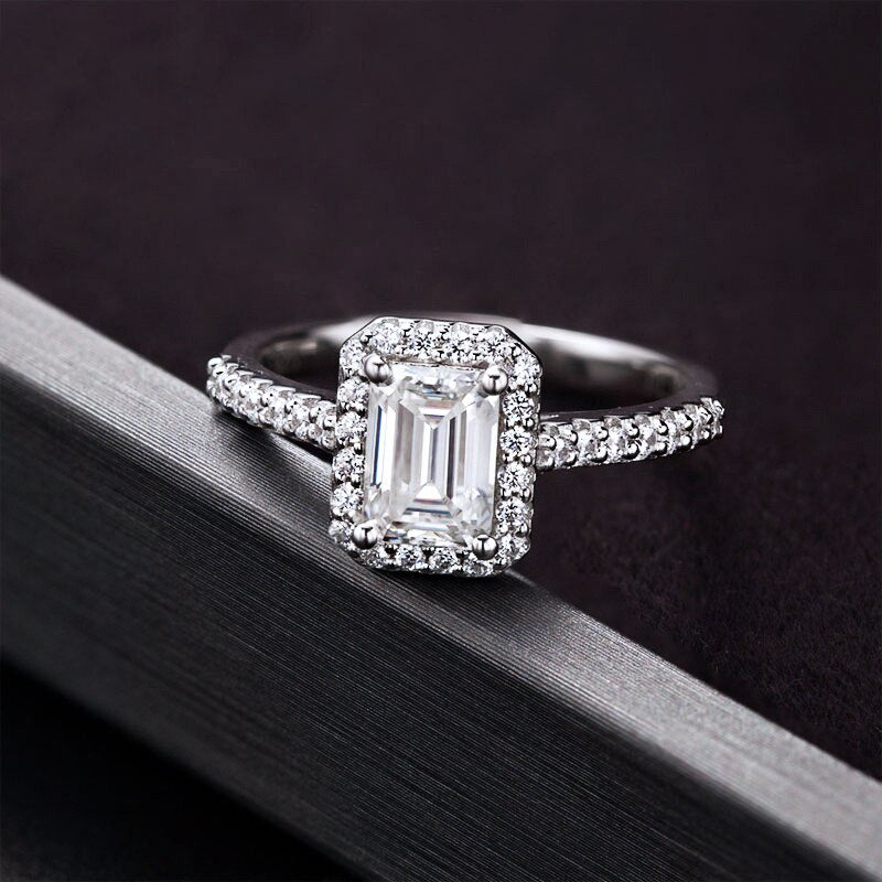 Emerald Cut Moissanite Diamond Ring Free Shipping US