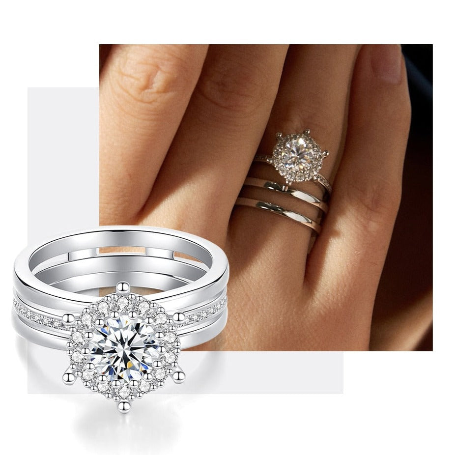Sterling Silver Moissanite Diamond Ring Set NZ