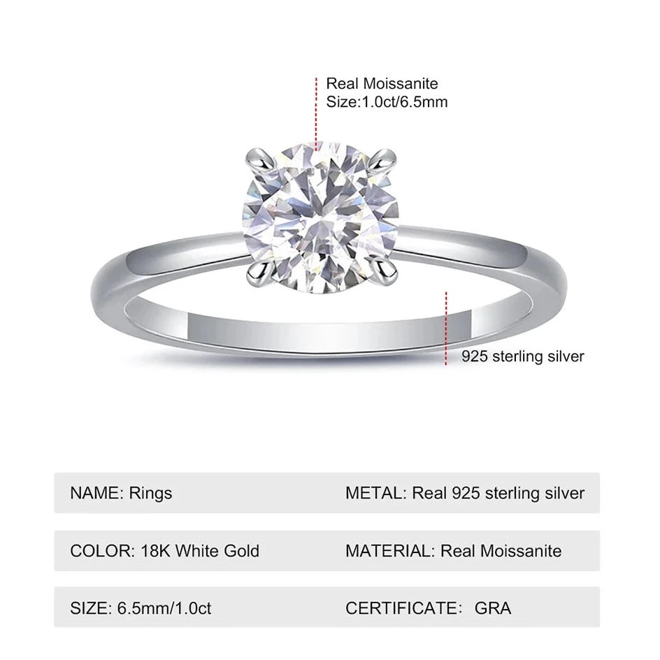 1 Carat Moissanite Diamond Solitaire Ring