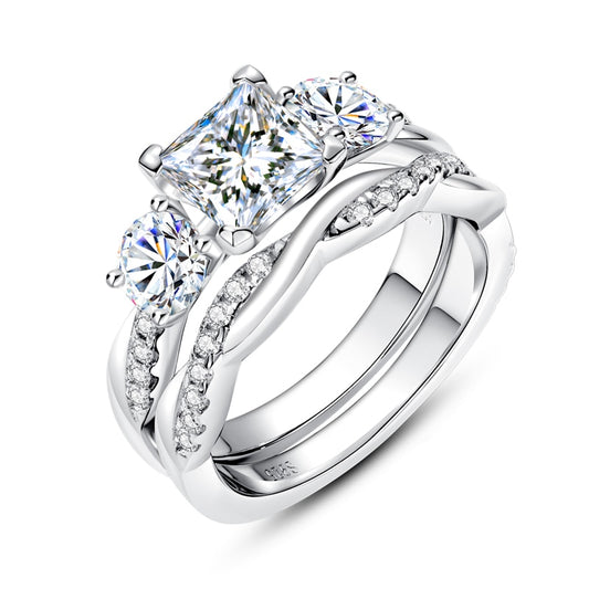 1.5ct Princess Cut Moissanite Diamond Engagement Ring Set Sterling Silver