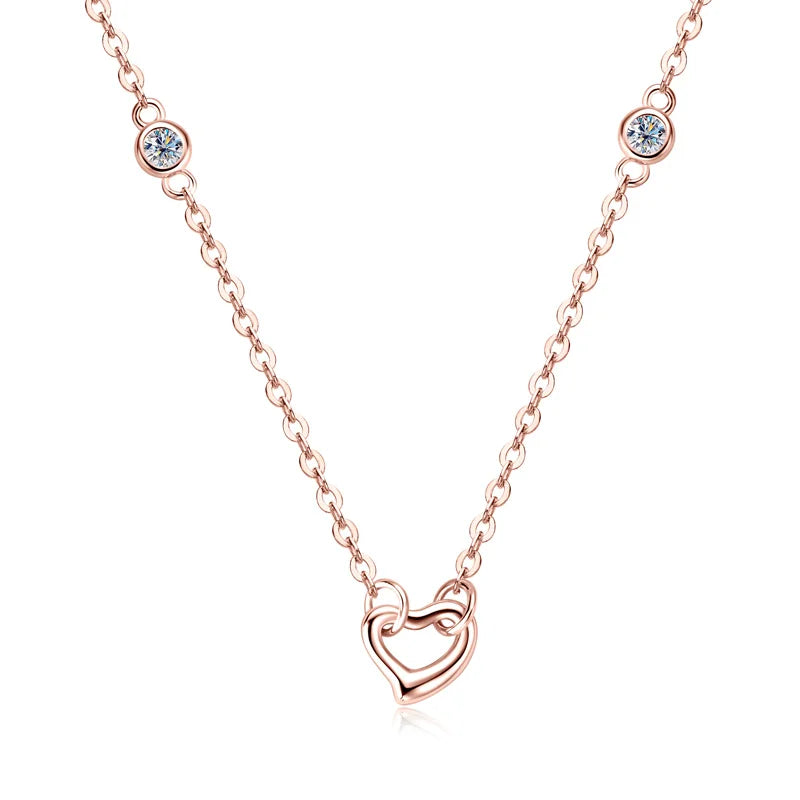 Moissanite Diamond Heart Pendant Necklace Sterling Silver