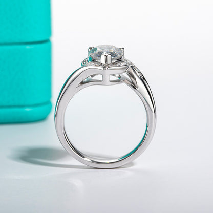 Pear Shape Moissanite Diamond Halo Ring