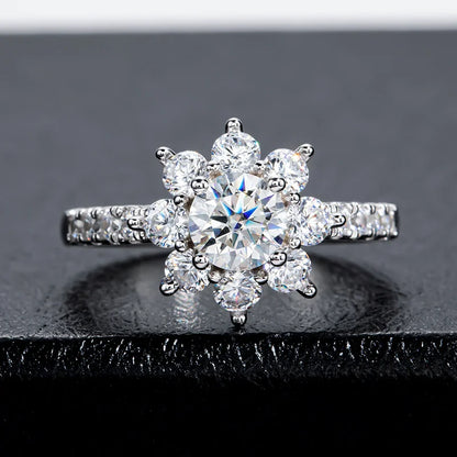 Moissanite Diamond Flower Halo Ring Free Shipping US