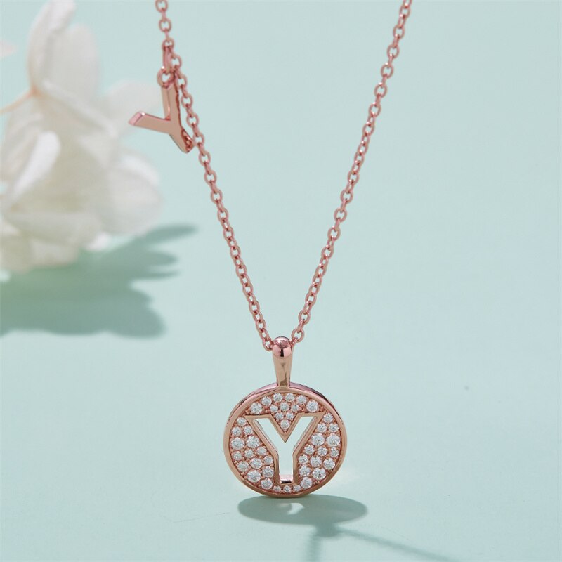 Moissanite Initial Necklace Pendant 925 Sterling Silver 18K Rose Gold Plated
