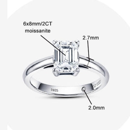 2 Carat Emerald Cut Moissanite Diamond Engagement Ring 