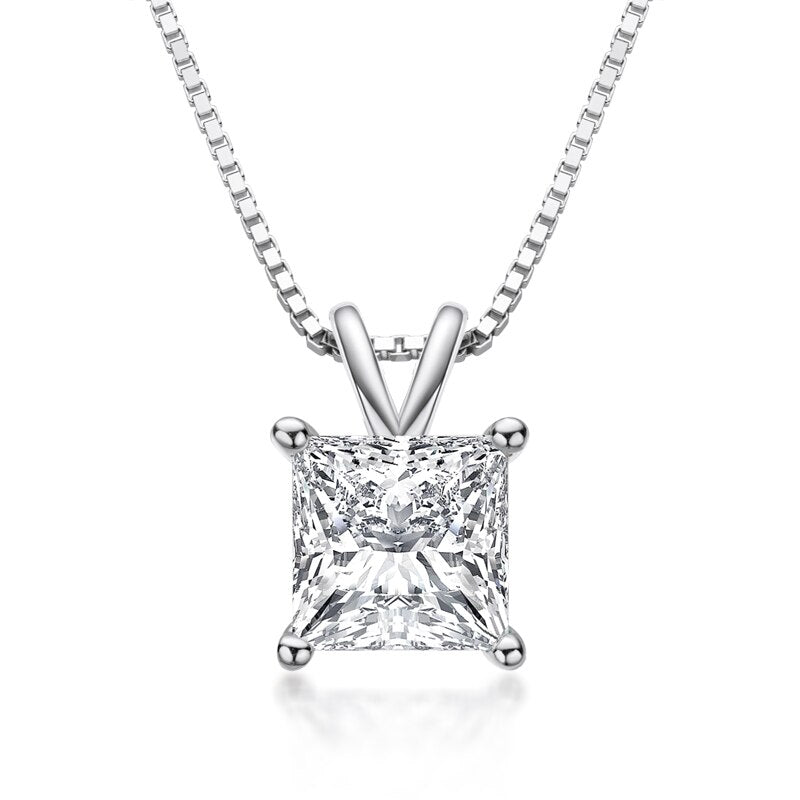 2 Carat Princess Cut Moissanite Diamond Pendant Sterling Silver Necklace