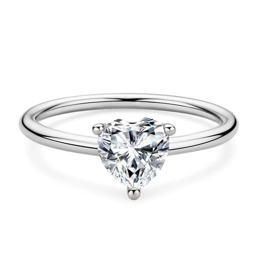 1ct Heart Shape Moissanite Diamond Solitaire Ring Sterling Silver