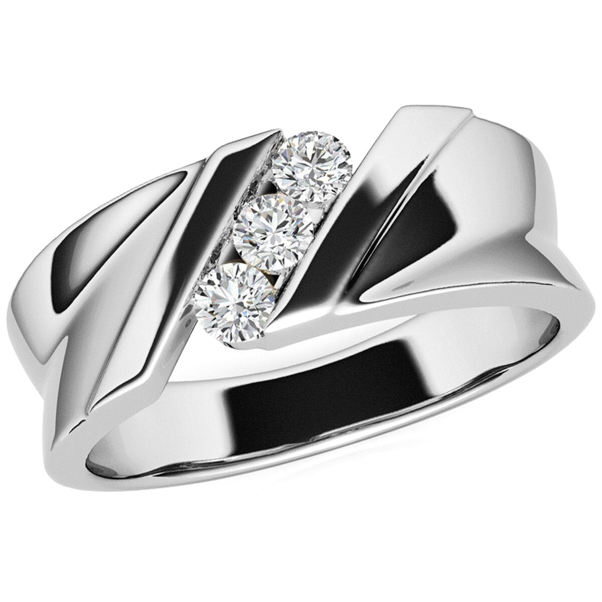 Modern Mens Moissanite Diamond Ring Sterling Silver