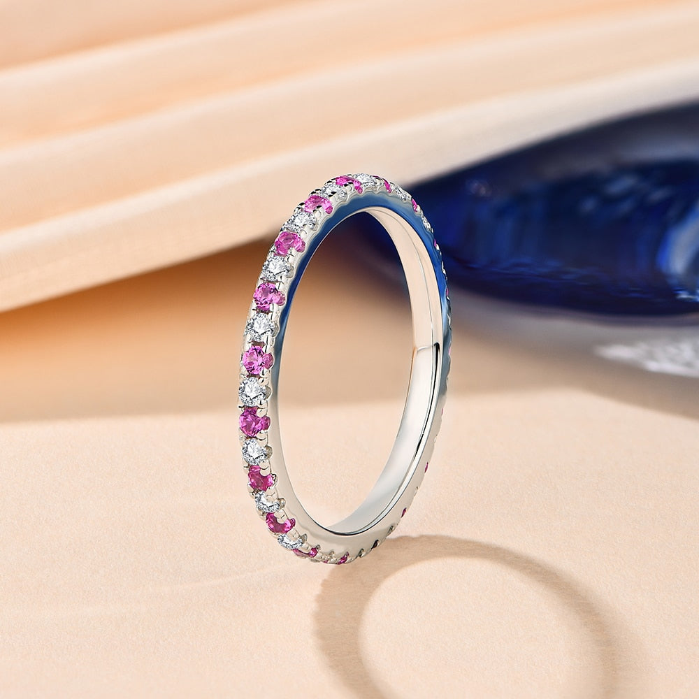Pink Sapphire Moissanite Diamond Eternity Ring UK