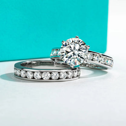 Moissanite Diamond Engagement Ring Set Sterling Silver