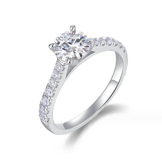 1 Carat Elegant Moissanite Diamond Engagement Ring Sterling Silver