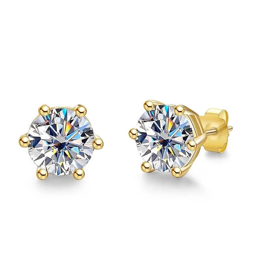 1ct (6.5mm) * 2pcs total 2cttw moissanite stud earrings yellow gold plated