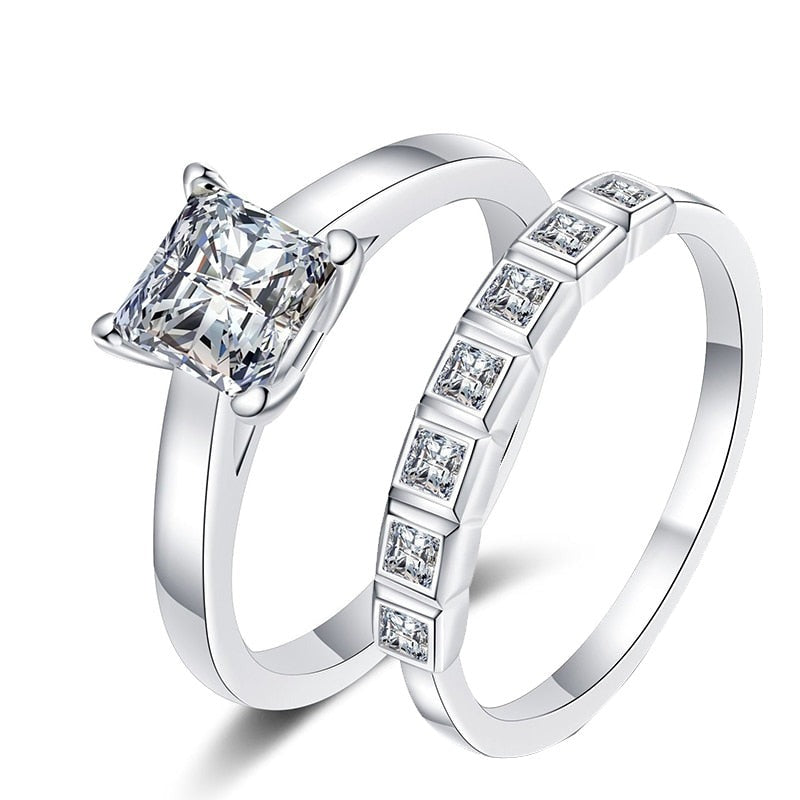 Princess Cut Engagement Ring Moissanite Diamond Wedding Band