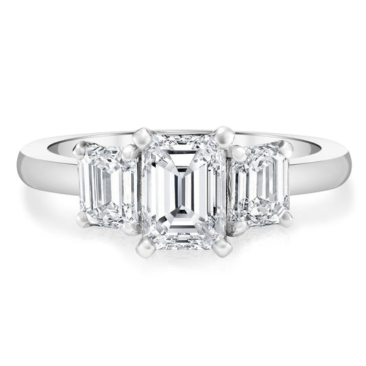 3-Stone Emerald Cut Moissanite Engagement Ring Sterling Silver