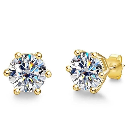 2ct (8mm) * 2pcs total 4cttw moissanite stud earrings yellow gold plated