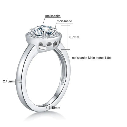 1 Carat Moissanite Diamond Halo Engagement Ring