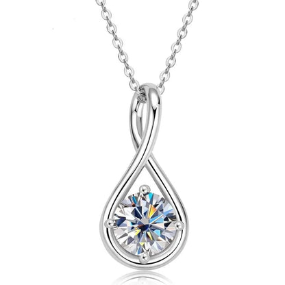 2 Carat Moissanite Diamond Infinity Pendant Necklace Sterling Silver