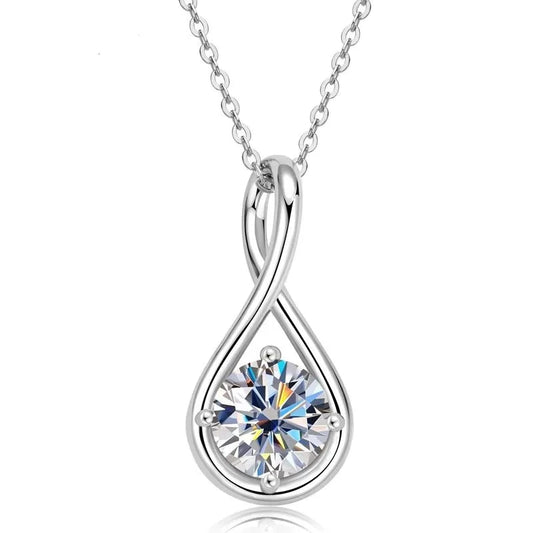 2 Carat Moissanite Diamond Infinity Pendant Necklace Sterling Silver