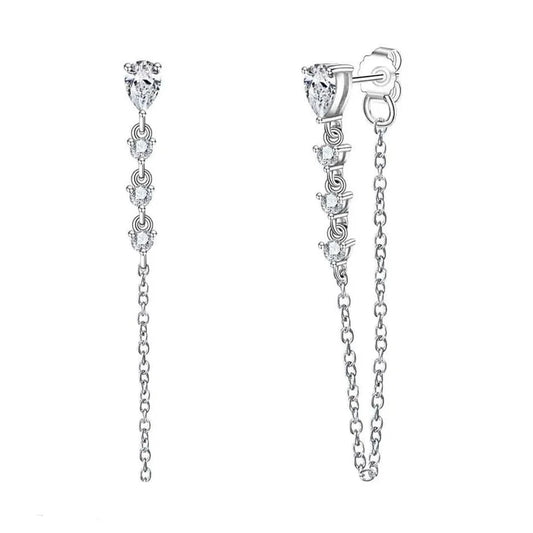 Pear Shape Moissanite Diamond Dangle Drop Earrings Sterling Silver