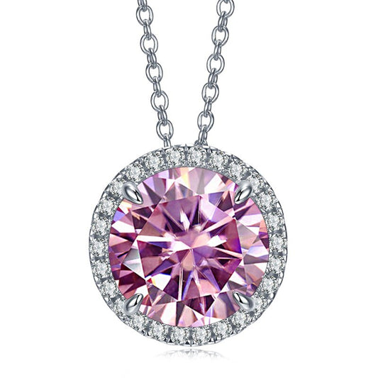 Pink Moissanite Diamond Sterling Silver Necklace 