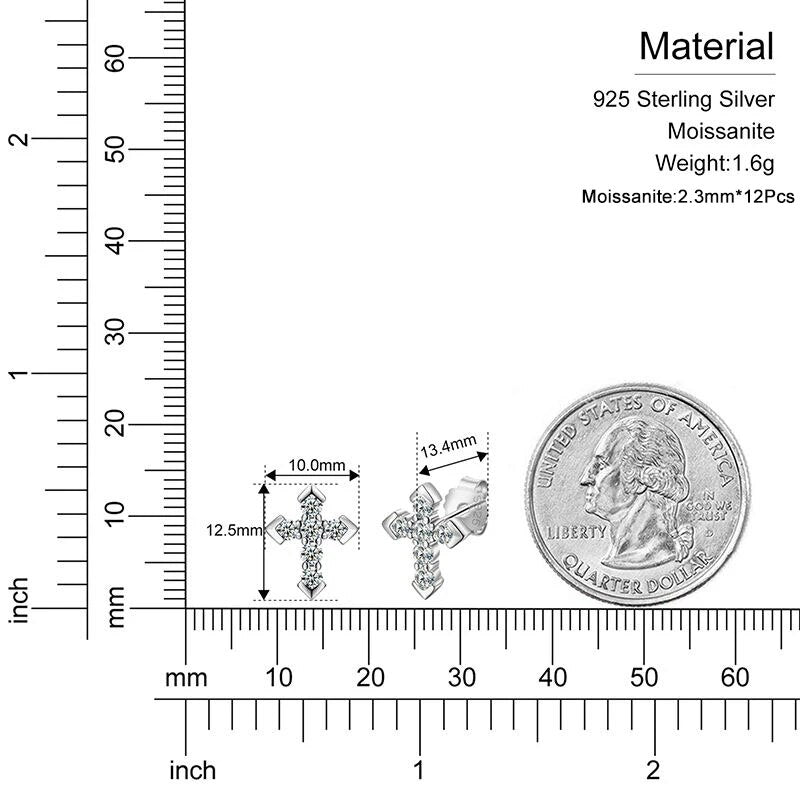 0.54cttw Moissanite Cross Earrings Sterling Silver For Men And Women