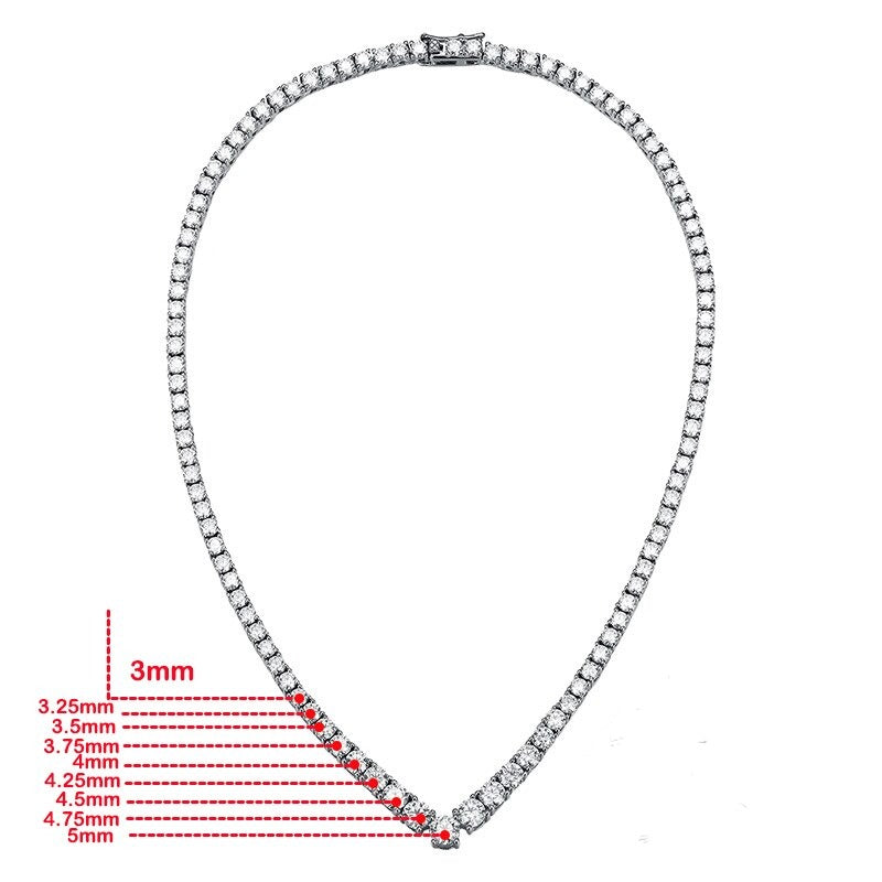 V Shaped Moissanite Diamond Tennis Necklace Sterling Silver