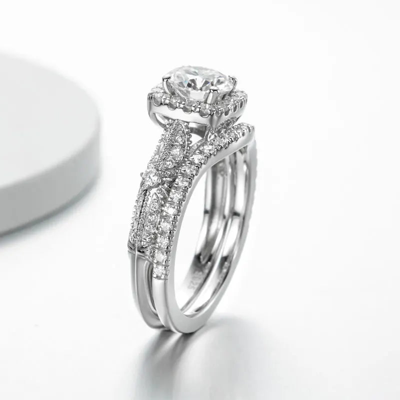 Halo Moissanite Diamond Ring Set Free Shipping US