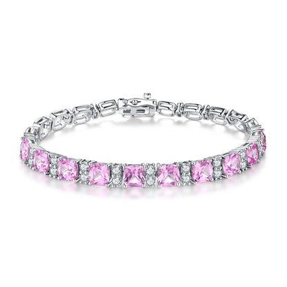 created pink sapphire and moissanite diamond tennis bracelet 6mm Holloway Jewellery