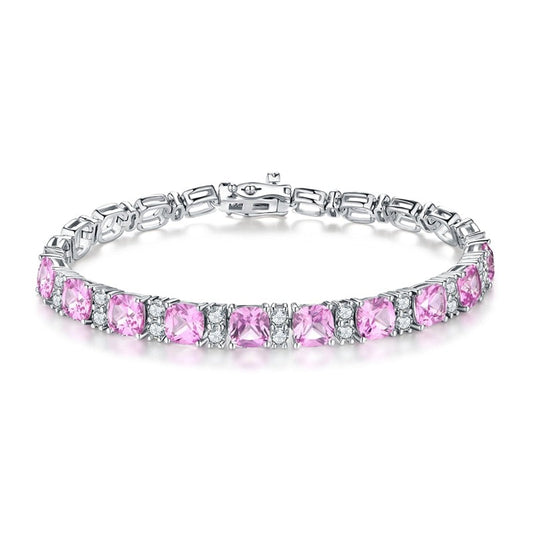 created pink sapphire and moissanite diamond tennis bracelet 6mm Holloway Jewellery
