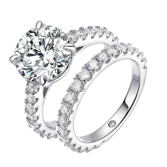 3 Carat Moissanite Engagement Ring Set Sterling Silver