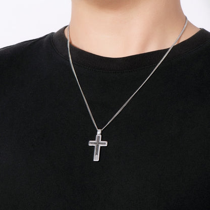 Silver Cross Necklace 1.2mm Black Moissanite Pendant Cuban Chain - Mens / Womens