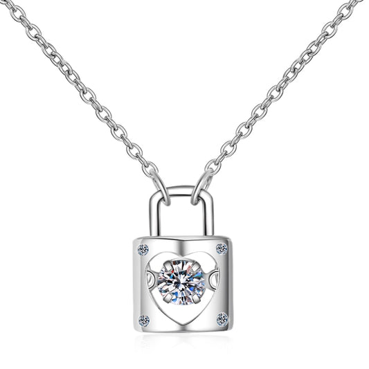 0.3ct Moissanite Diamond Lock Pendant Sterling Silver Necklace