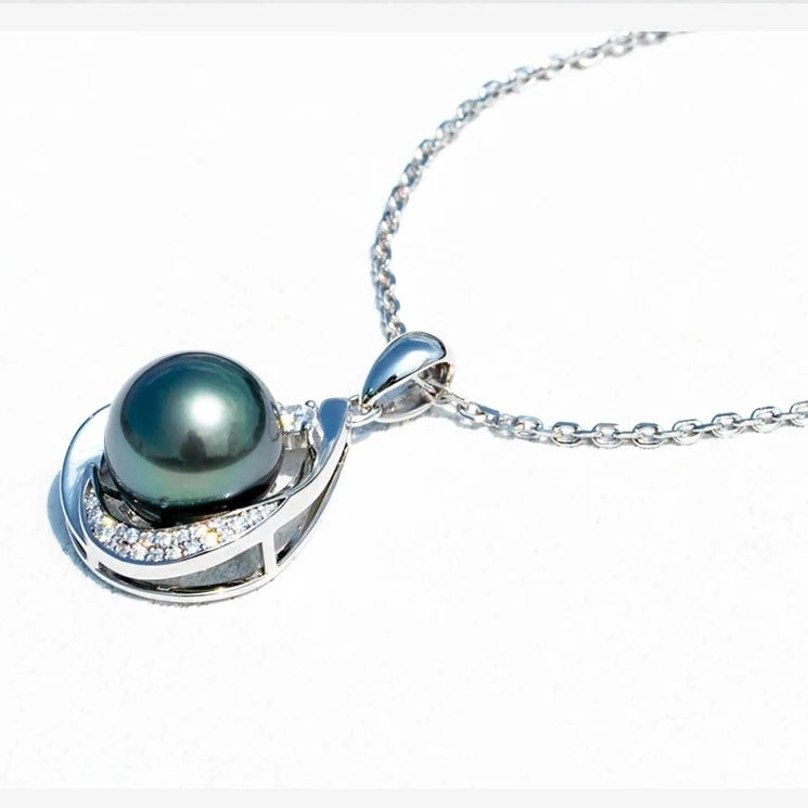 Holloway Jewellery AU Black Pearl Moissanite Diamond Pendant Necklace