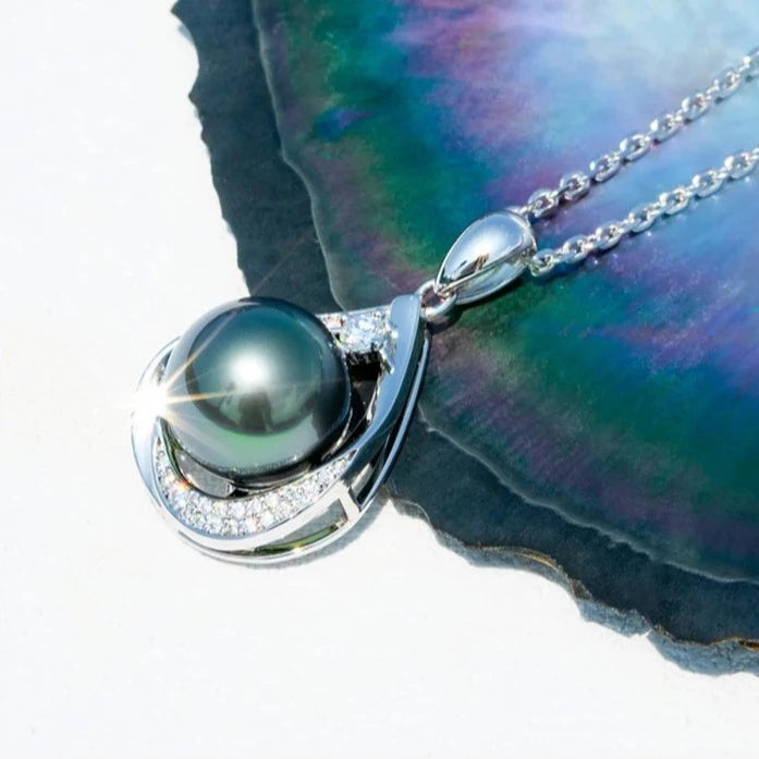 Black Pearl Moissanite Diamond Pendant Necklace Free Shipping Canada