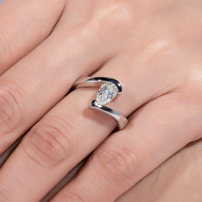 Sterling Silver Pear Shape Moissanite Diamond Ring