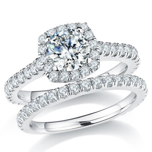 halo ring set moissanite ring matching wedding ring Holloway Jewellery