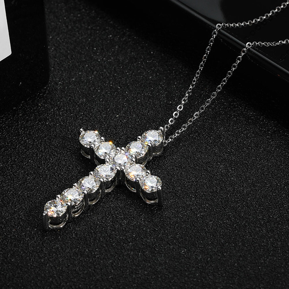 Moissanite Sterling Silver Cross Necklace USA