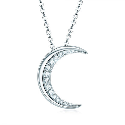 Moon Pendant Moissanite Diamond Necklace Sterling Silver